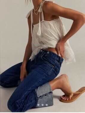 Free People We The Free Slade Selvedge Slim Dark Blue Cuffed Jeans Size 25